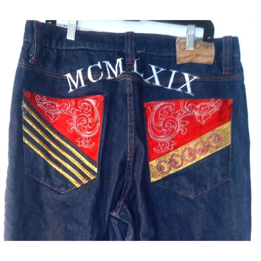 COOGI MEN'S MCMLXIX DENIM Dark Wash Fire JEANS  40 X 34 Baggy Y2K Vintage